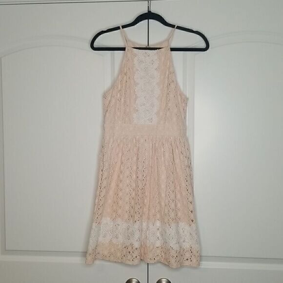 Altar'd State Flowy Peach Halter Eyelet A-line Dress - Picture 1 of 8